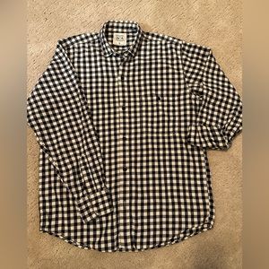 100% cotton black and white gingham plaid flannel long sleeve button up